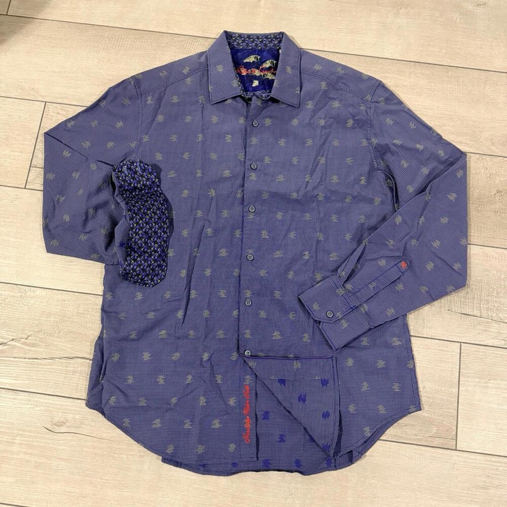 Robert Graham Classic Fit Button Front Shirt Purple Patterned Long Sleeve Size L